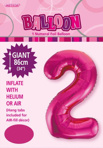Hot Pink "2" Numeral Foil Balloon 86cm (34"